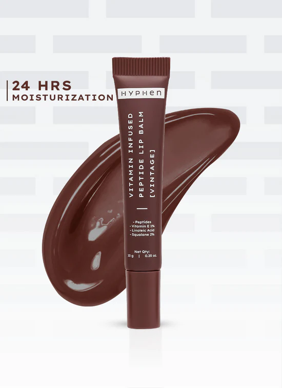 Vip vintage lip balm with 1% vit e, 2% squalane & peptides - 10g Brightens & Moisturizes with Plumish Brown Tint